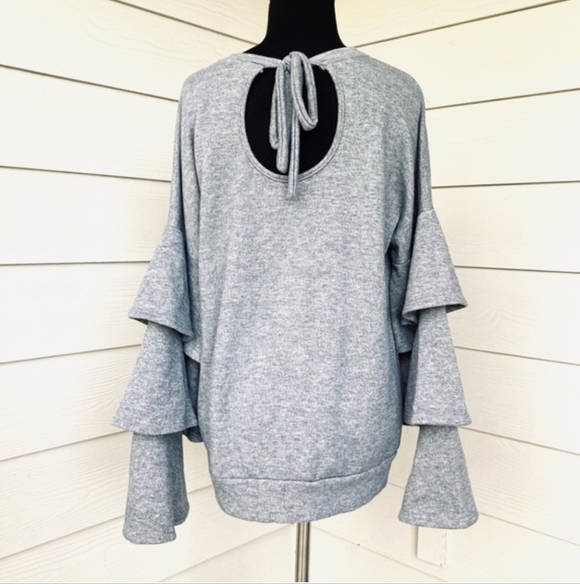 Penelope Project Tops - Elegant Heather Gray Ruffle Sleeve Sweatshirt
